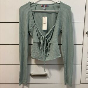 Urban Outfitters Pale Green Ribbed Long Sleeve Top NWT